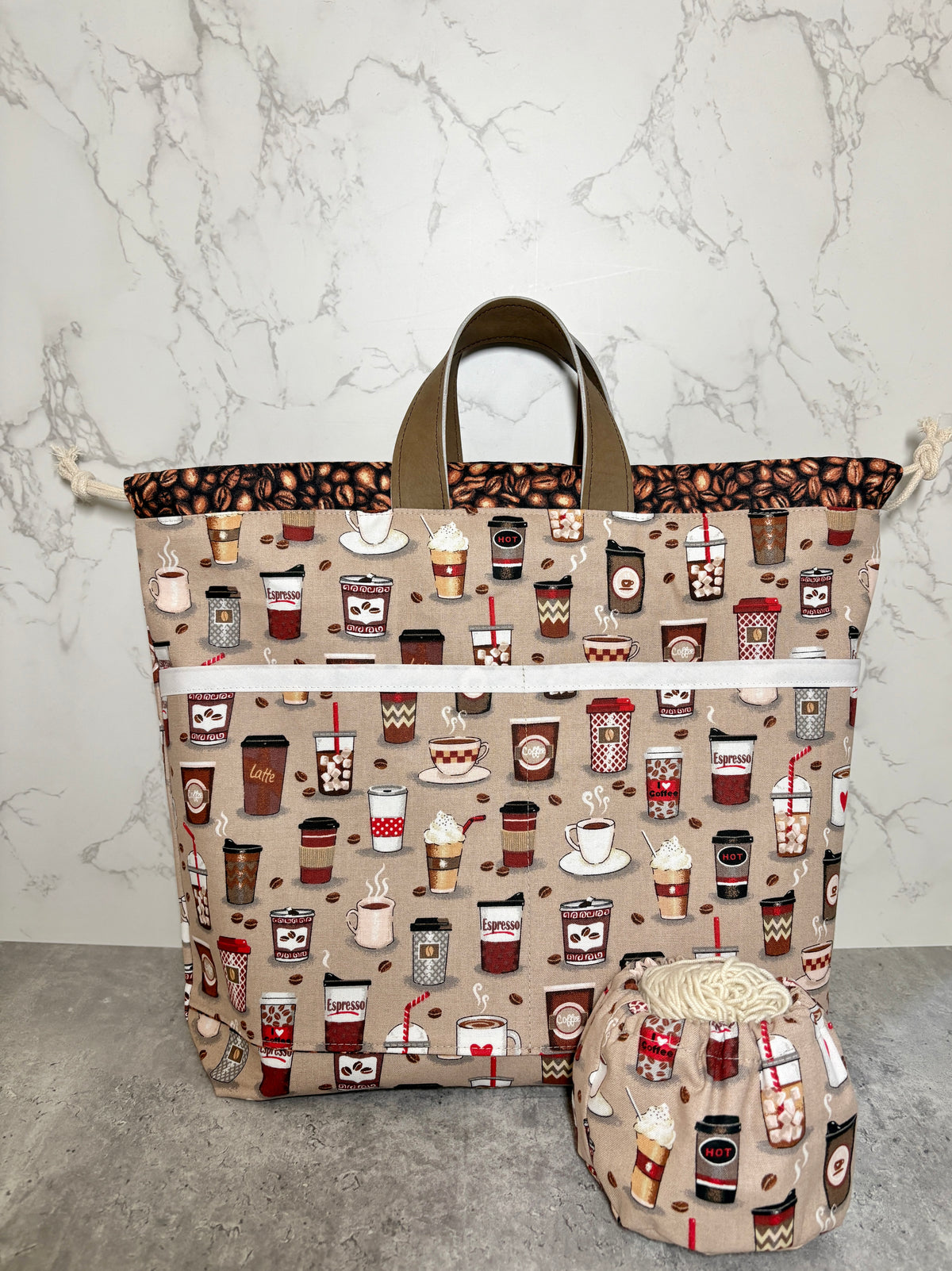 Cup of Warmth Handled Drawstring Bag